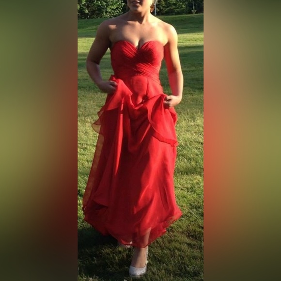 Elegant Red Strapless Evening Gown B'DAZZLE BY ALYCE size 0 - Picture 5 of 12